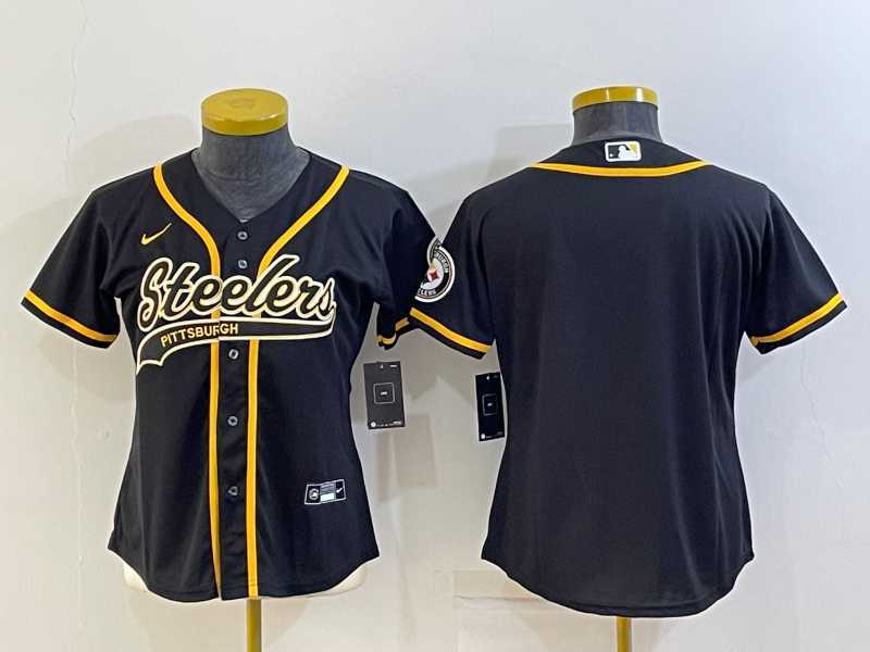 Women%27s Pittsburgh Steelers Blank Black With Patch Cool Base Stitched Baseball Jersey